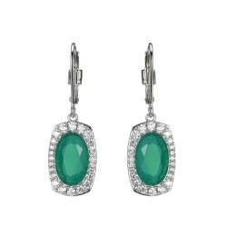 Aureole Collection Oval Shape Genuine Chrysoprase CZ Lever Back Earrings