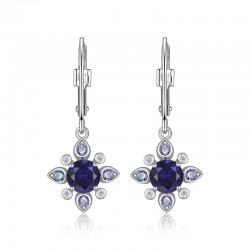 LAB CREATED SAPPHIRE .08CTTW LAB CREATED DIAMOND LEVER BACK EARRINGS S/S W/ RUBY LOGO