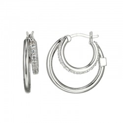 SIMPATICO CZ HOOP EARRING S/S W/ RUBY LOGO