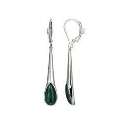 Ethereal Drops Rhodium Plated Malachite Drop Earrings