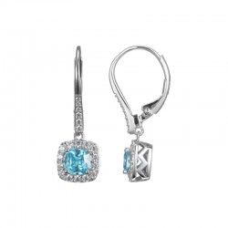 Radiance Cushion Cut Blue And Round Clear Cubic Zirconia Halo Leverback Earrings