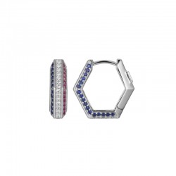 Cheer Collection Patriotic Created Ruby Created White Sapphire Created Sapphire Hexagon Hoop Earrings