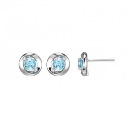 Swirl Collection Round Blue Topaz Circle Post Earrings