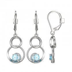 Swirl Collection Round Blue Topaz Open Circle Dangle Leverback Earrings