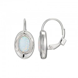 Swirl Collection Oval Created Opal Bezel Swirl Leverback Earrings