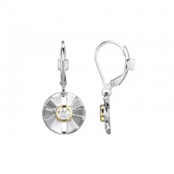 Pleat Collection Round CZ Bezel Pleated Circle Lever Back Earrings