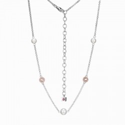 Genuine White Freshwater Pearl And Round CZ Station Necklace