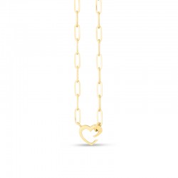 Paperclip Push-Lock Heart Clasp Necklace 14K Yg