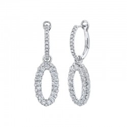 1.60CTTW Diamond Shared Prong Double Row Oval Dangle On Hoop Leverback Earrings