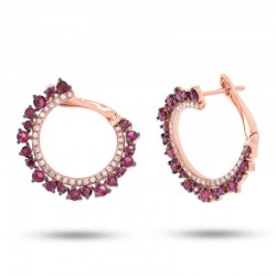 1.14CTTW Round Ruby .24CTTW Diamond Round Hoop Earrings