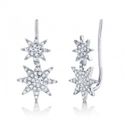 0.22ct 14k White Gold Diamond Pave Star Earring Crawler Earring