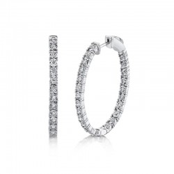 1.50CTTW Rb Diamond Inside/Outside Oval Hinged Hoop Earrings