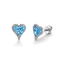 2.30CTTW 2 Hs Blue Topaz .16CTTW Rb Diamond Halo Earrings