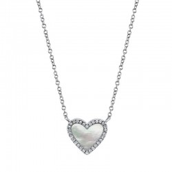 .56Ct Mother Of Pearl .09ct Pave Diamond Heart Necklace 14K White Gold