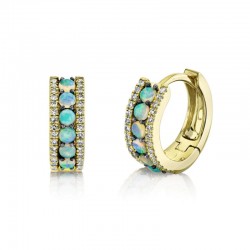 .28CTTW 12 Round Opal .15CTTW S/C G-H Diamond Huggie Hoop Earrings