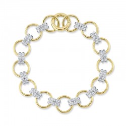 1.63CTTW Rb Diamond Double Row White Gold Link And Polished Yellow Gold Circle Bracelet