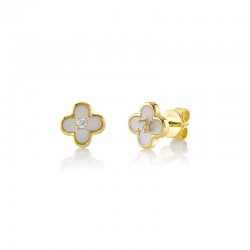 .59CTTW Mother Of Pearl .04CTTW 2 Rb Diamond Clover Stud Earrings