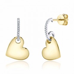 .08CTTW Diamond J Hoop Puffed Heart Dangle Earrings