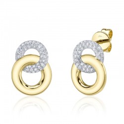 .21CTTW S/C G-H Diamond Pave White Gold Open Circle Polished Yellow Gold Open Circle Post Earrings