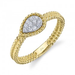 .14CTTW Pave Diamond Beaded Edge Pear Double Rope Design Ring