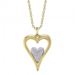 .08CTTW Pave Diamond White Gold Heart Inside Open Matte Finish Heart Pendant