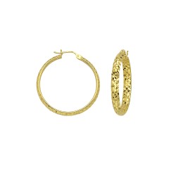 3X40Mm Half Round Dc Tube Hoop Earrings 10K Yg