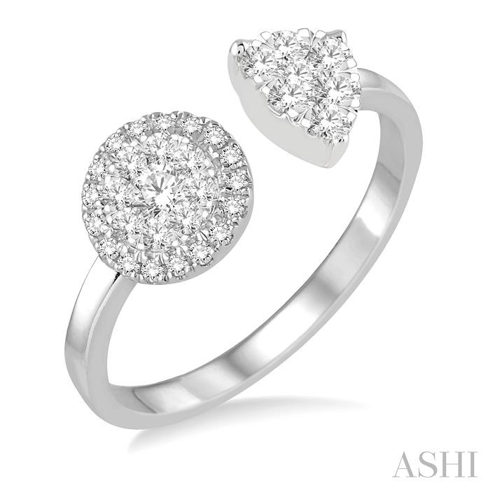 2 Stone Halo Lovebright Diamond Fashion Open Ring