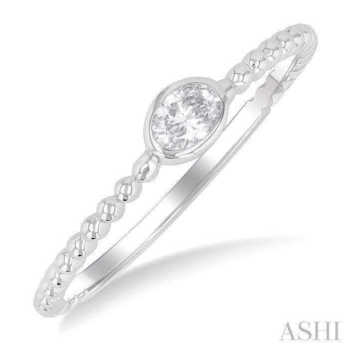 Bead Oval Shape Bezel Set East-West Petite Diamond Ring