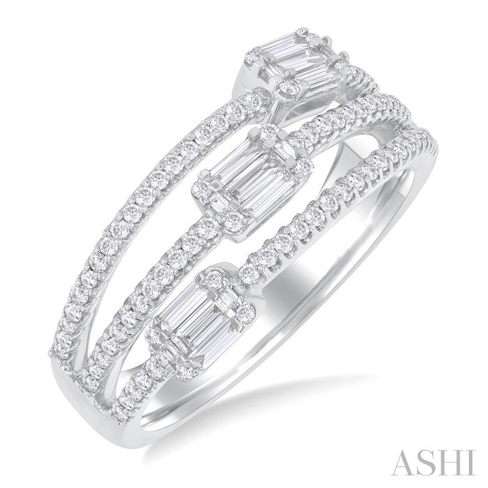 Three Row Baguette Diamond Fashion Ring