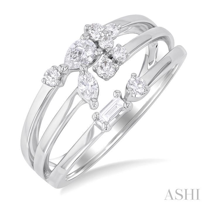 Mixed Shape Three Row Diamond Fashion Ring