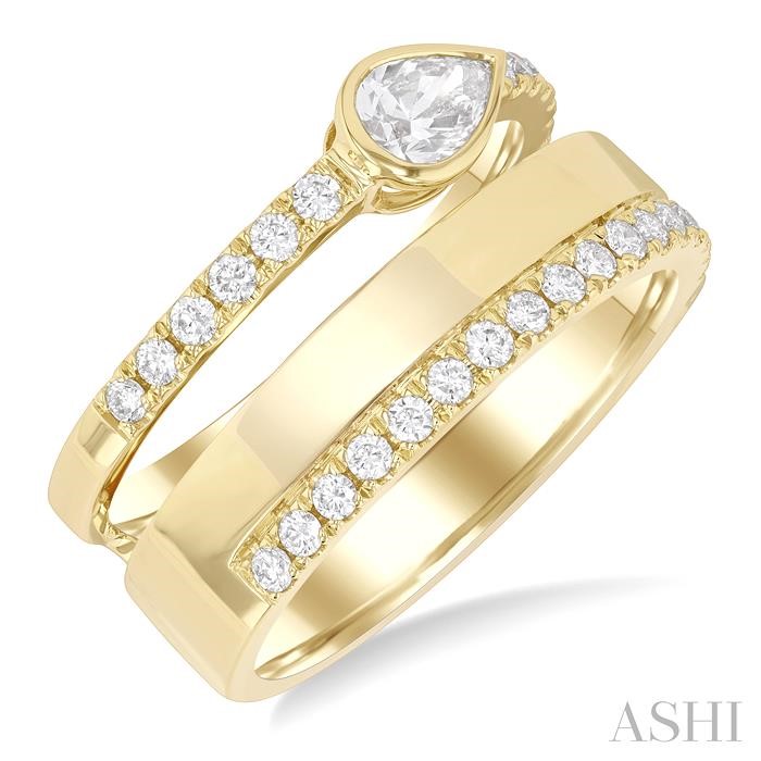 Pear Shape Bezel Diamond Fashion Open Ring