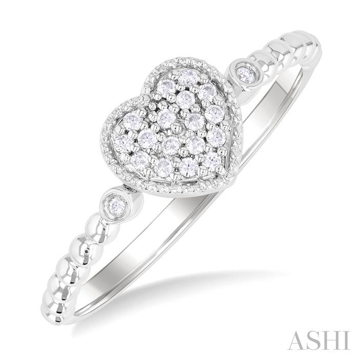 Bead Heart Shape Petite Diamond Fashion Ring