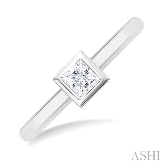 Princess Shape Bezel Set Petite Diamond Fashion Ring