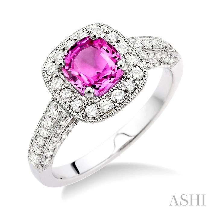 CUSHION SHAPE GEMSTONE & HALO DIAMOND RING