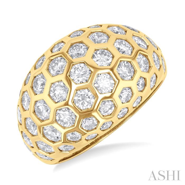 Hexagon Shape Honeycomb Diamond Fashion Dome Ring