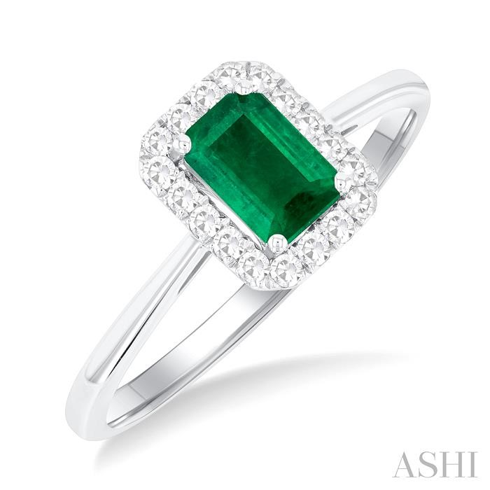 Emerald Shape Gemstone & Halo Diamond Ring