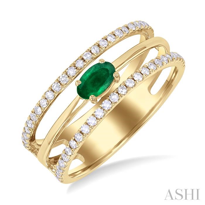 Oval Shape East-West Gemstone & Diamond Layered Fashion Ring