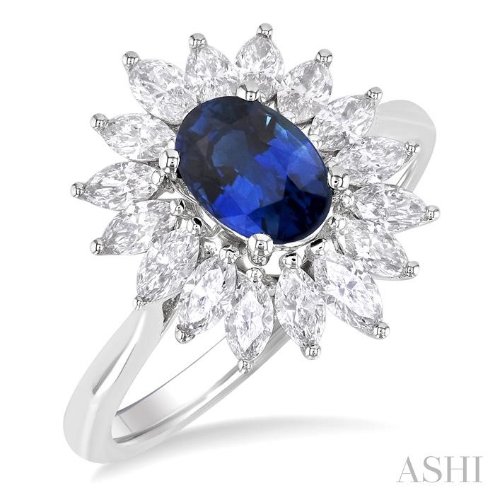 Oval Shape Gemstone & Halo Flower Diamond Ring