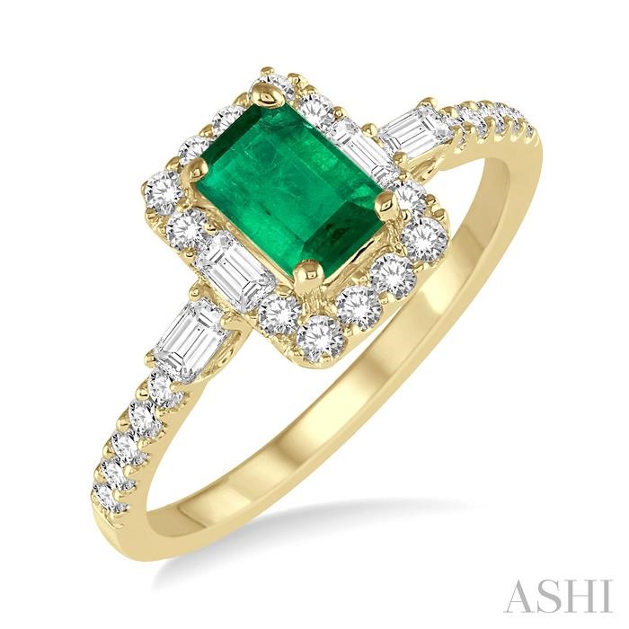 EMERALD SHAPE GEMSTONE & HALO DIAMOND RING