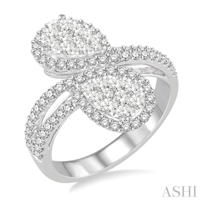 Pear Shape 2 Stone Halo Lovebright Diamond Fashion Ring