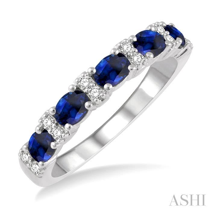 Oval Shape East-West Gemstone & Diamond Wedding Band