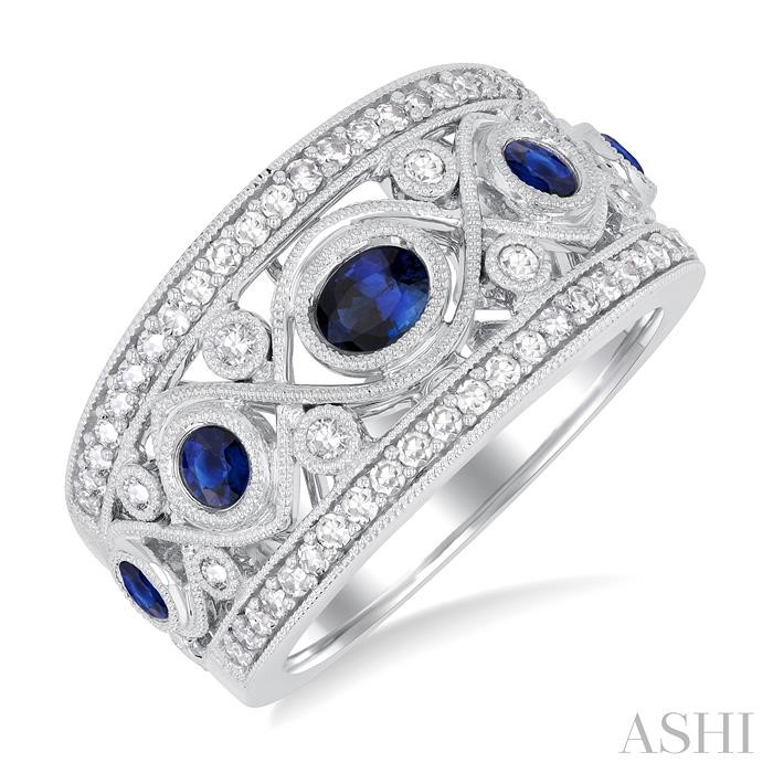 Oval Shape East-West Gemstone & Diamond Band