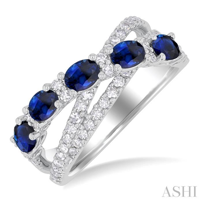 Criss-Cross Oval Shape Gemstone & Diamond Fashion Ring