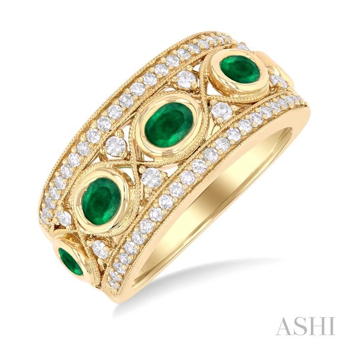 Oval Shape East-West Gemstone & Diamond Band