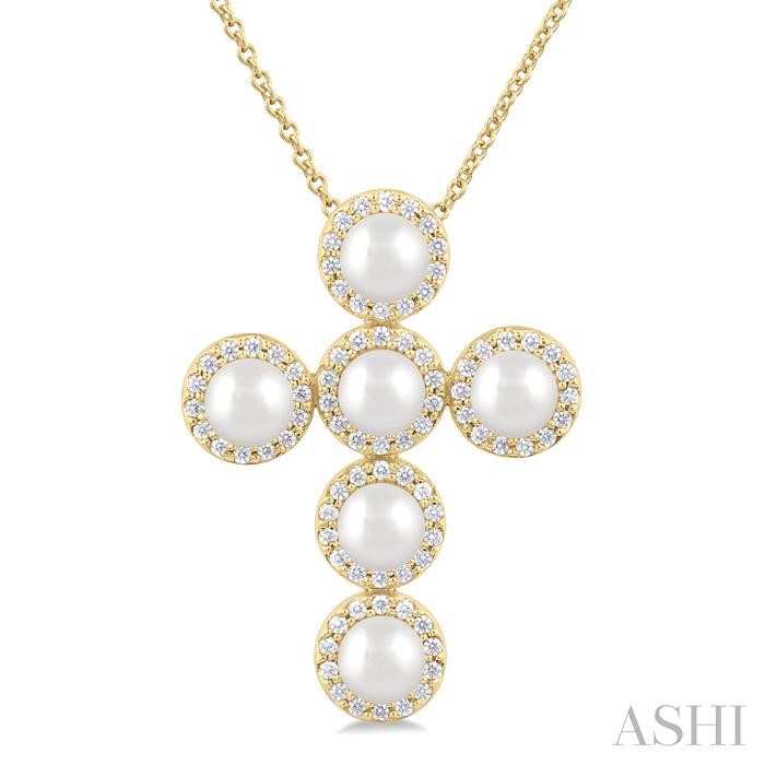 CROSS PEARL & HALO DIAMOND FASHION PENDANT