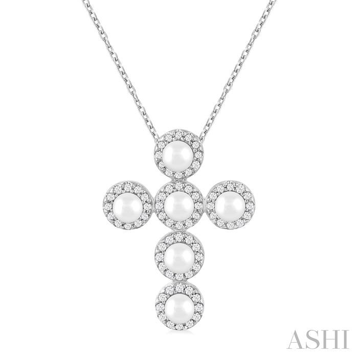 CROSS PEARL & HALO DIAMOND FASHION PENDANT