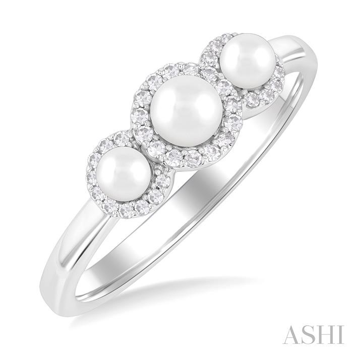 Round Shape Past Present & Future Pearl & Halo Diamond Ring