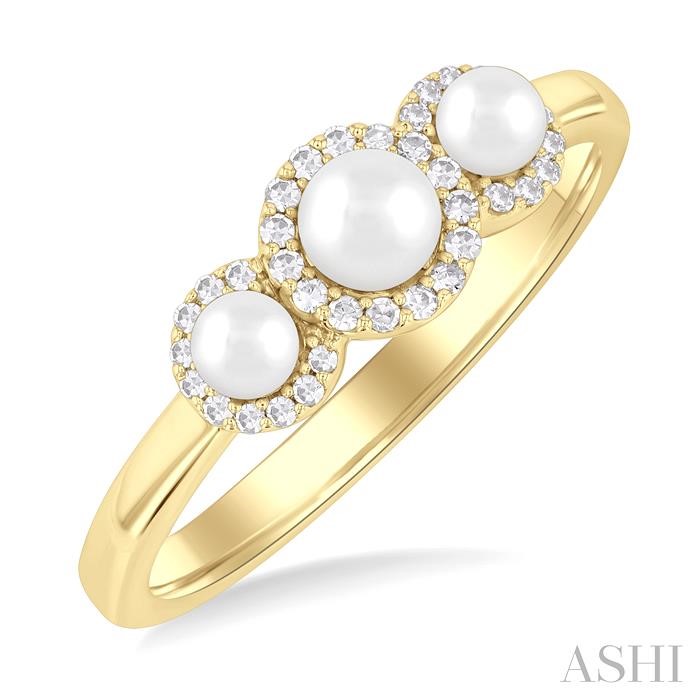 Round Shape Past Present & Future Pearl & Halo Diamond Ring