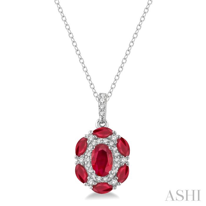 OVAL SHAPE GEMSTONE & HALO DIAMOND PENDANT