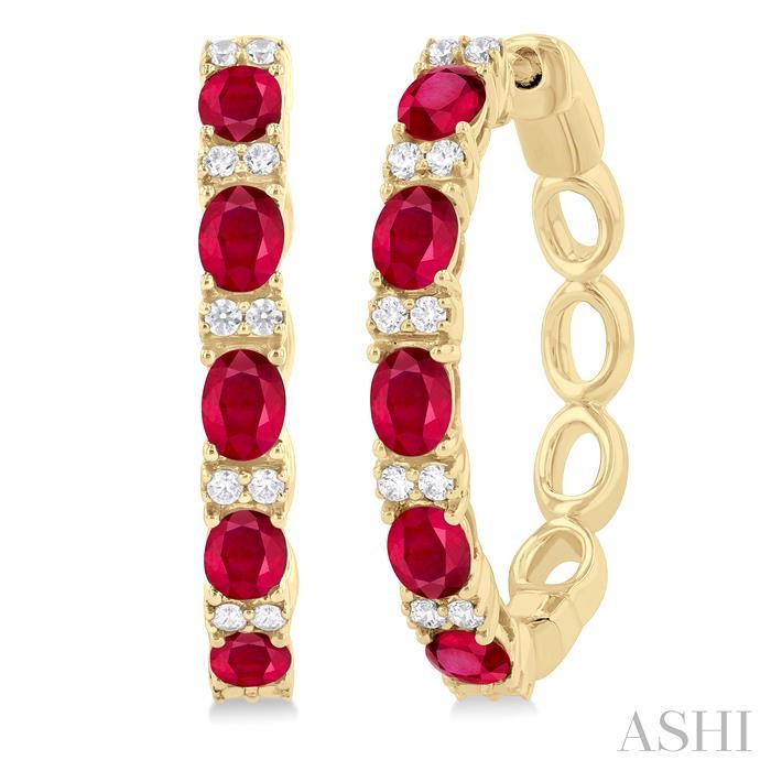 Oval Shape Alternate Gemstone & Diamond Hoop Earrings